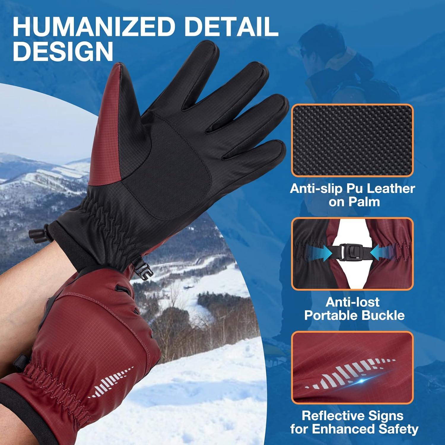 imageSIMARI Winter Waterproof Warm Gloves Women Men with Touchscreen Fingers Ski Snow Windproof for Cold Weather Thermal for Running Hiking Driving Cycling Outdoor Sports Daily WorkRuby Wine