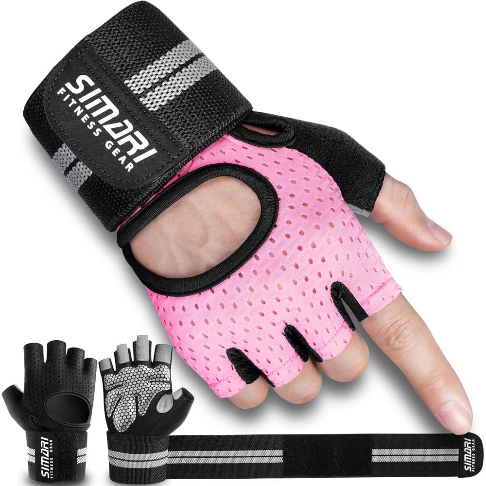imageSIMARI Breathable Workout Gloves for Men Women Padded Weight Lifting Gloves with Wrist Wraps Support Full Palm Protection Grip for Gym Training Fitness Weightlifting Exercise Fingerless Black1bCalypso Coral