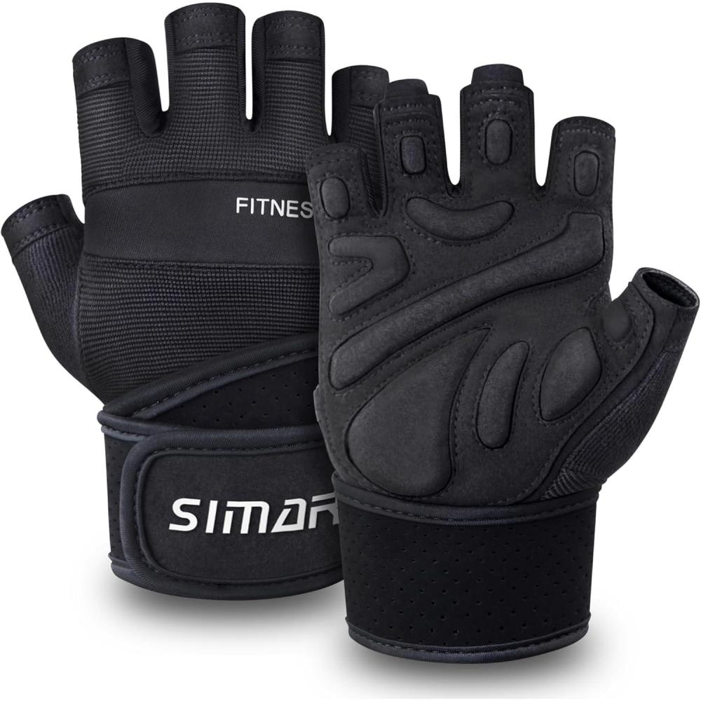 imageSIMARI Padded Workout Gloves for Men and Women Ventilated Weight Lifting Gloves with Wrist Wraps Support Full Palm Protection Great Grip for Gym Training Fitness Weightlifting Exercise