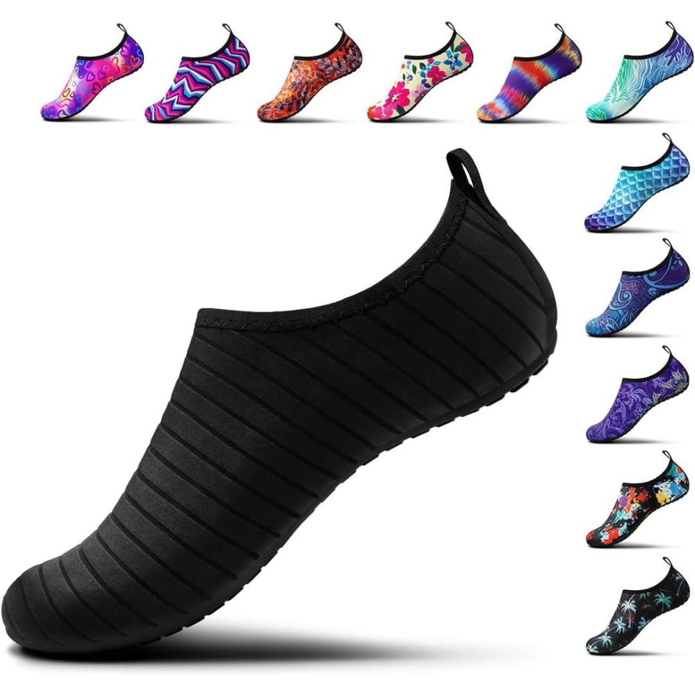 imageSIMARI Water Shoes Women Men Aqua Socks Beach Barefoot Quick Drying Aqua Aerobics Swim Pool Non Slip Outdoor Travel Essentials Surf River Lake Snorkeling Kayak Yoga Adult Youth144black