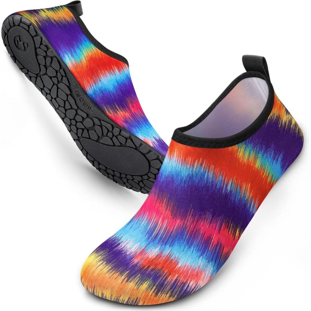 imageSIMARI Water Shoes Women Men Aqua Socks Beach Barefoot Quick Drying Aqua Aerobics Swim Pool Non Slip Outdoor Travel Essentials Surf River Lake Snorkeling Kayak Yoga Adult Youth2urainbow Tiedye