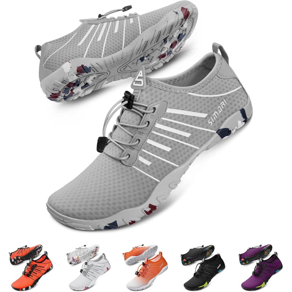 imageSIMARI Water Shoes for Women Men Barefoot QuickDry Aqua Socks Lightweight Swim Shoes for Surfing Swimming Beach Sports Kayaking Diving NonSlip Design1vprint Gray