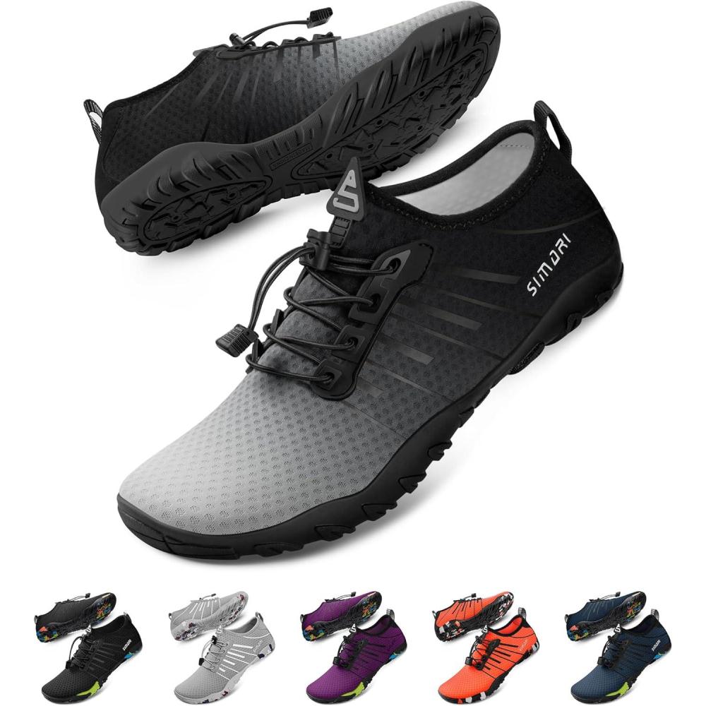 imageSIMARI Water Shoes for Women Men  Barefoot QuickDry Aqua Socks  Lightweight Swim Shoes for Surfing Swimming Beach Sports Kayaking Diving  NonSlip Design1lgradient Black