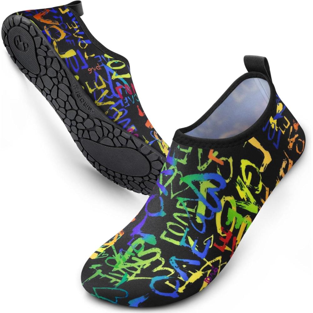 imageSIMARI Water Shoes for Women Men Swim Aqua Socks Beach Pool Essentials Barefoot Surf River Boat Kayak Sea Yoga Sand Exercise Sport Accessories Breathable QuickDry Adult Youth Kid Size SWS0011hlove Rainbow