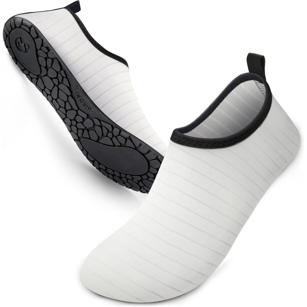 imageSIMARI Water Shoes for Women Men Swim Aqua Socks Beach Pool Essentials Barefoot Surf River Boat Kayak Sea Yoga Sand Exercise Sport Accessories Breathable QuickDry Adult Youth Kid Size SWS0013cstripe White