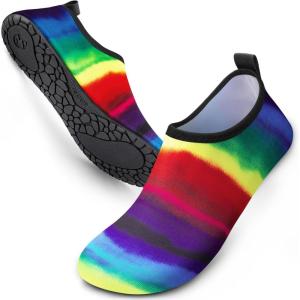 SIMARI Water Shoes Women Men Aqua Socks Beach Barefoot Quick Drying Aqua Aerobics Swim Pool Non Slip Outdoor Travel Essentials Surf River Lake Snorkeling Kayak Yoga Adult Youth(3a-rainbow Striped)