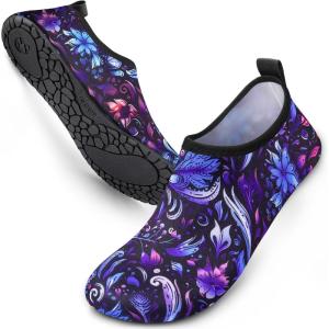 SIMARI Water Shoes Women Men Aqua Socks Beach Barefoot Quick Drying Aqua Aerobics Swim Pool Non Slip Outdoor Travel Essentials Surf River Lake Snorkeling Kayak Yoga Adult Youth(2q-floral)