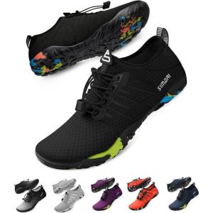 SIMARI Water Shoes for Women Men – Barefoot Quick-Dry Aqua Socks | Lightweight Swim Shoes for Surfing, Swimming, Beach Sports, Kayaking, Diving | Non-Slip Design(1a-black With Shoelace)