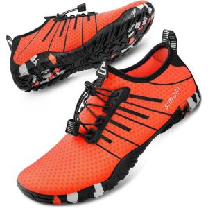 SIMARI Water Shoes for Women Men – Barefoot Quick-Dry Aqua Socks | Lightweight Swim Shoes for Surfing, Swimming, Beach Sports, Kayaking, Diving | Non-Slip Design(1s-print Orange)