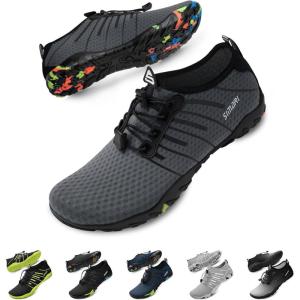 SIMARI Water Shoes for Women Men – Barefoot Quick-Dry Aqua Socks | Lightweight Swim Shoes for Surfing, Swimming, Beach Sports, Kayaking, Diving | Non-Slip Design(1b-gray With Shoelace)