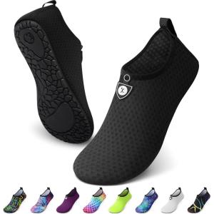 SIMARI Water Shoes for Women Men Swim Aqua Socks Beach Pool Essentials Barefoot Surf River Boat Kayak Sea Yoga Sand Exercise Sport Accessories Breathable Quick-Dry Adult Youth Kid Size SWS001(1a-circular Black)