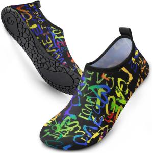 SIMARI Water Shoes for Women Men Swim Aqua Socks Beach Pool Essentials Barefoot Surf River Boat Kayak Sea Yoga Sand Exercise Sport Accessories Breathable Quick-Dry Adult Youth Kid Size SWS001(1h-love Rainbow)
