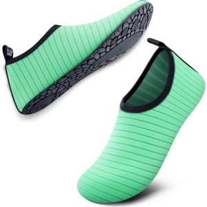 SIMARI Water Shoes for Women Men Swim Aqua Socks Beach Pool Essentials Barefoot Surf River Boat Kayak Sea Yoga Sand Exercise Sport Accessories Breathable Quick-Dry Adult Youth Kid Size SWS001(3g-stripe Green)