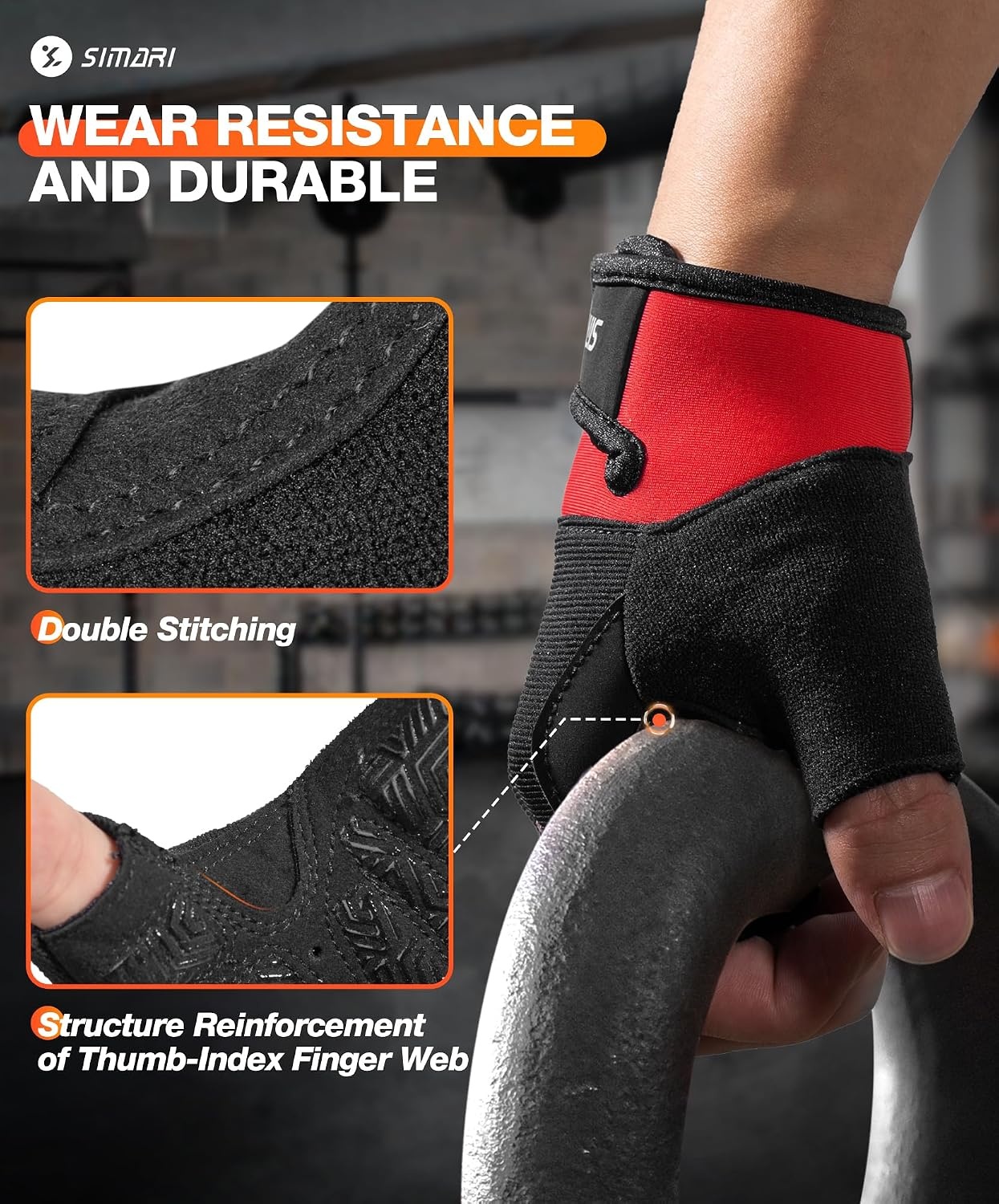 image:imageSIMARI Breathable Workout Gloves with Cushion PadGripReduce Calluses Weight Lifting Gloves for Gym Exercise Cycling Weightlifting Training Fitness Pilates Kayaking Gift for Men amp Women3Red