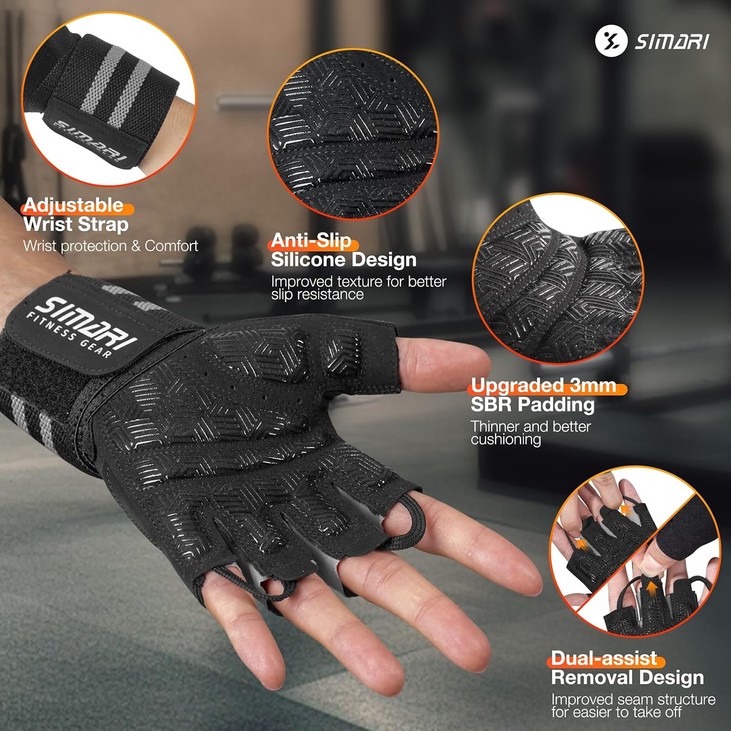 image:imageSIMARI Breathable Workout Gloves with Cushion PadGripReduce Calluses Weight Lifting Gloves for Gym Exercise Cycling Weightlifting Training Fitness Pilates Kayaking Gift for Men amp Women5Black Gray