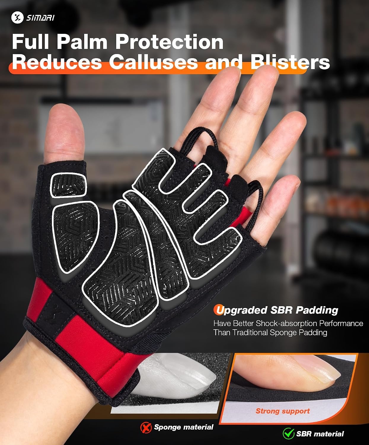 image:imageSIMARI Breathable Workout Gloves with Cushion PadGripReduce Calluses Weight Lifting Gloves for Gym Exercise Cycling Weightlifting Training Fitness Pilates Kayaking Gift for Men amp Women3Red