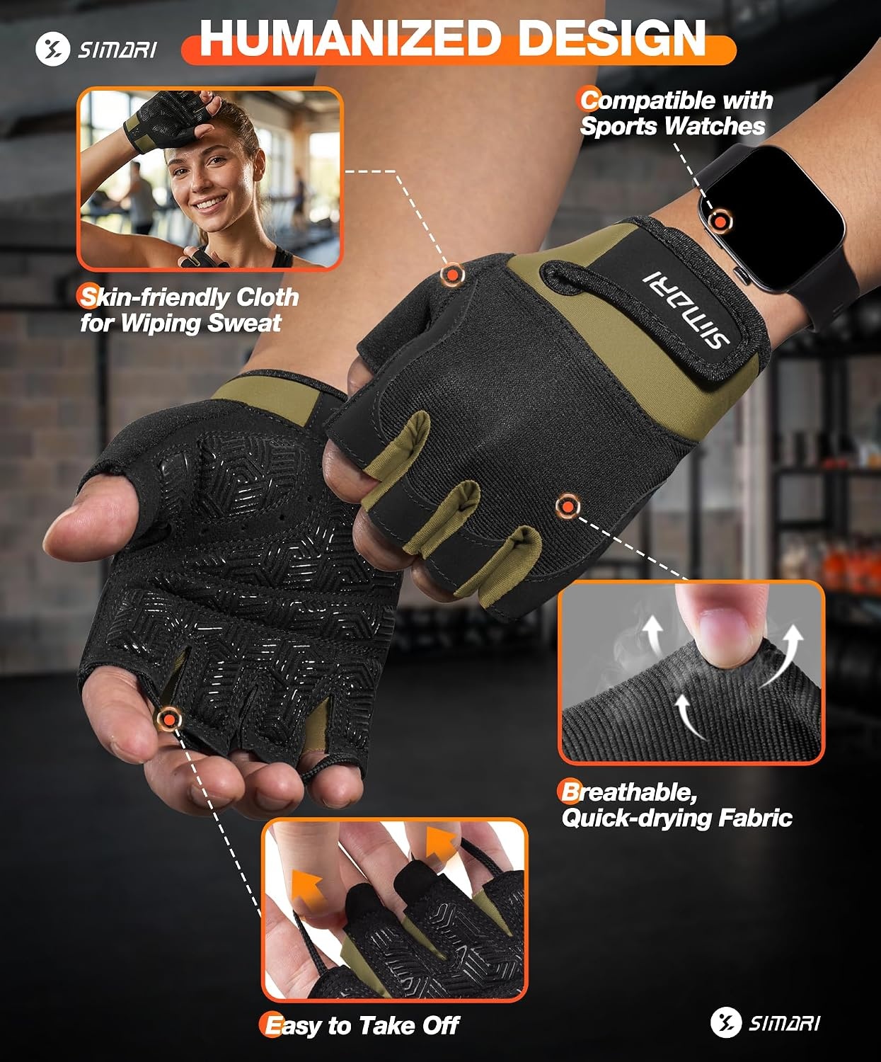 image:imageSIMARI Breathable Workout Gloves with Cushion PadGripReduce Calluses Weight Lifting Gloves for Gym Exercise Cycling Weightlifting Training Fitness Pilates Kayaking Gift for Men amp Women4Green