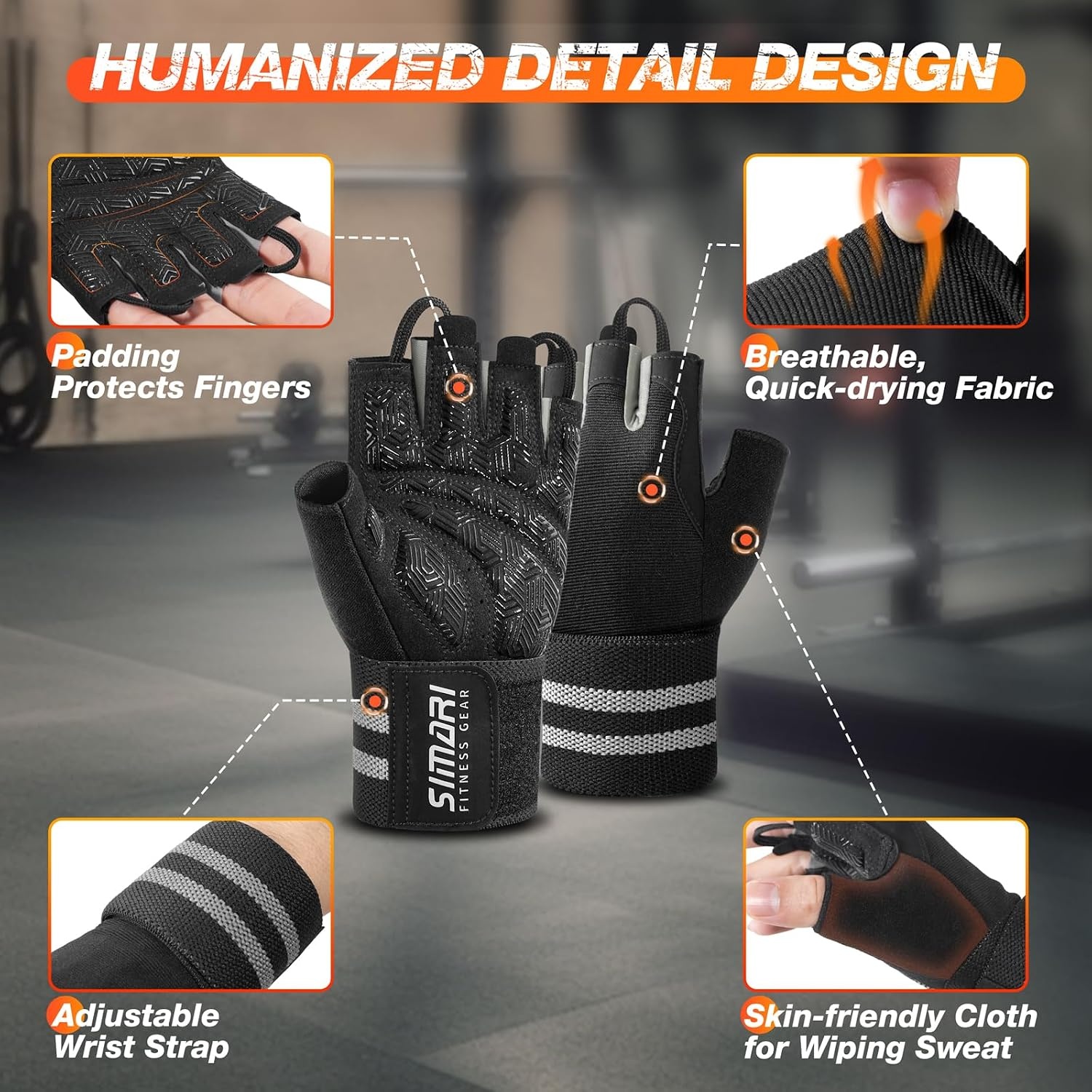 image:imageSIMARI Breathable Workout Gloves with Cushion PadGripReduce Calluses Weight Lifting Gloves for Gym Exercise Cycling Weightlifting Training Fitness Pilates Kayaking Gift for Men amp Women5Black Gray