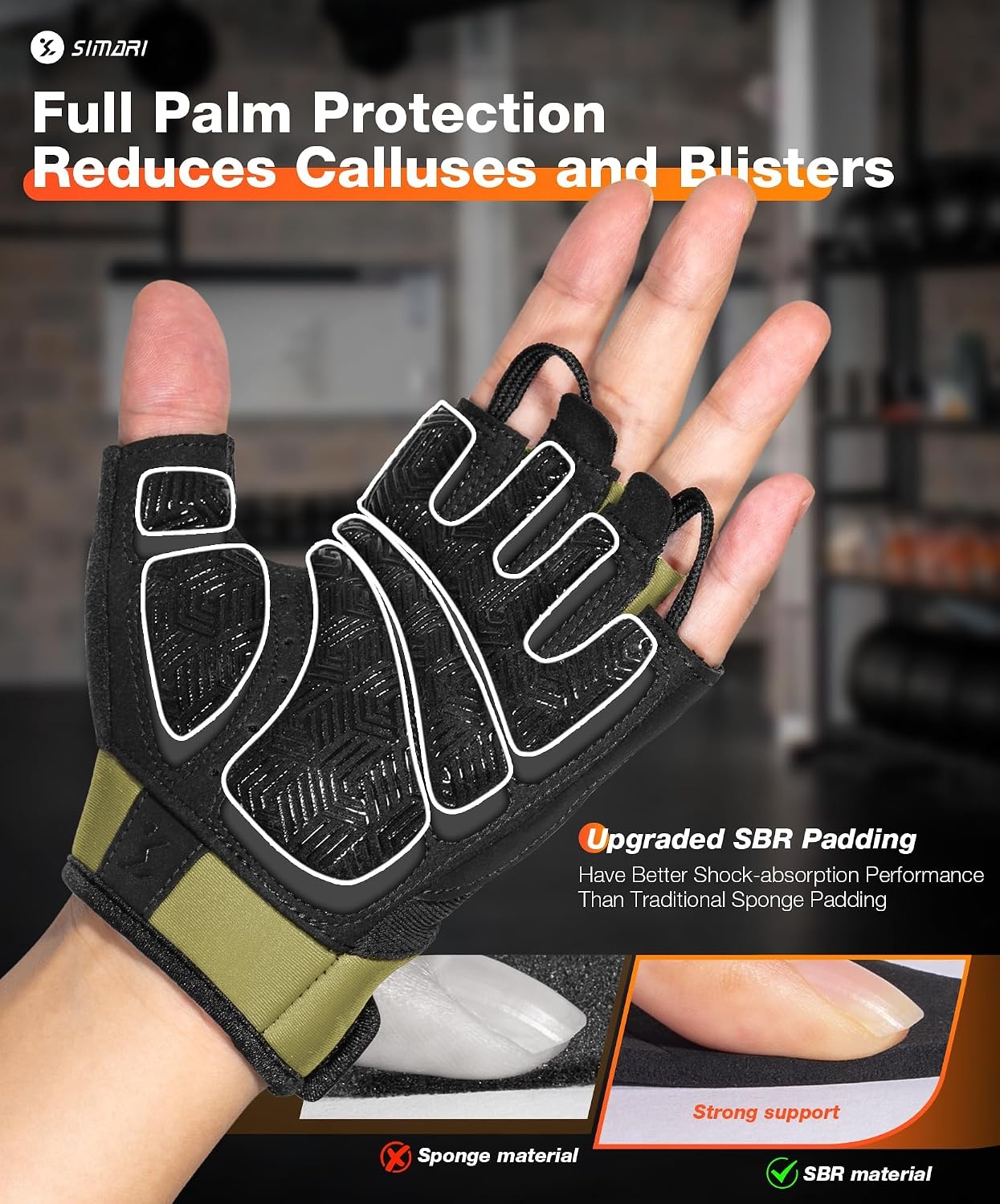 image:imageSIMARI Breathable Workout Gloves with Cushion PadGripReduce Calluses Weight Lifting Gloves for Gym Exercise Cycling Weightlifting Training Fitness Pilates Kayaking Gift for Men amp Women4Green