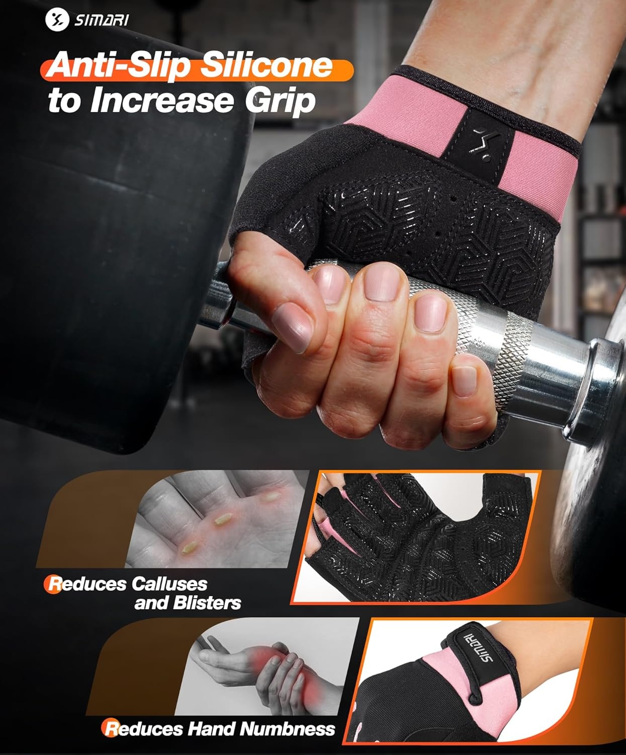 image:imageSIMARI Breathable Workout Gloves with Cushion PadGripReduce Calluses Weight Lifting Gloves for Gym Exercise Cycling Weightlifting Training Fitness Pilates Kayaking Gift for Men amp Women2Pink