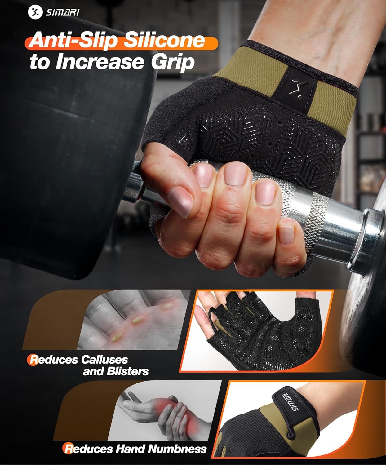 image:imageSIMARI Breathable Workout Gloves with Cushion PadGripReduce Calluses Weight Lifting Gloves for Gym Exercise Cycling Weightlifting Training Fitness Pilates Kayaking Gift for Men amp Women4Green