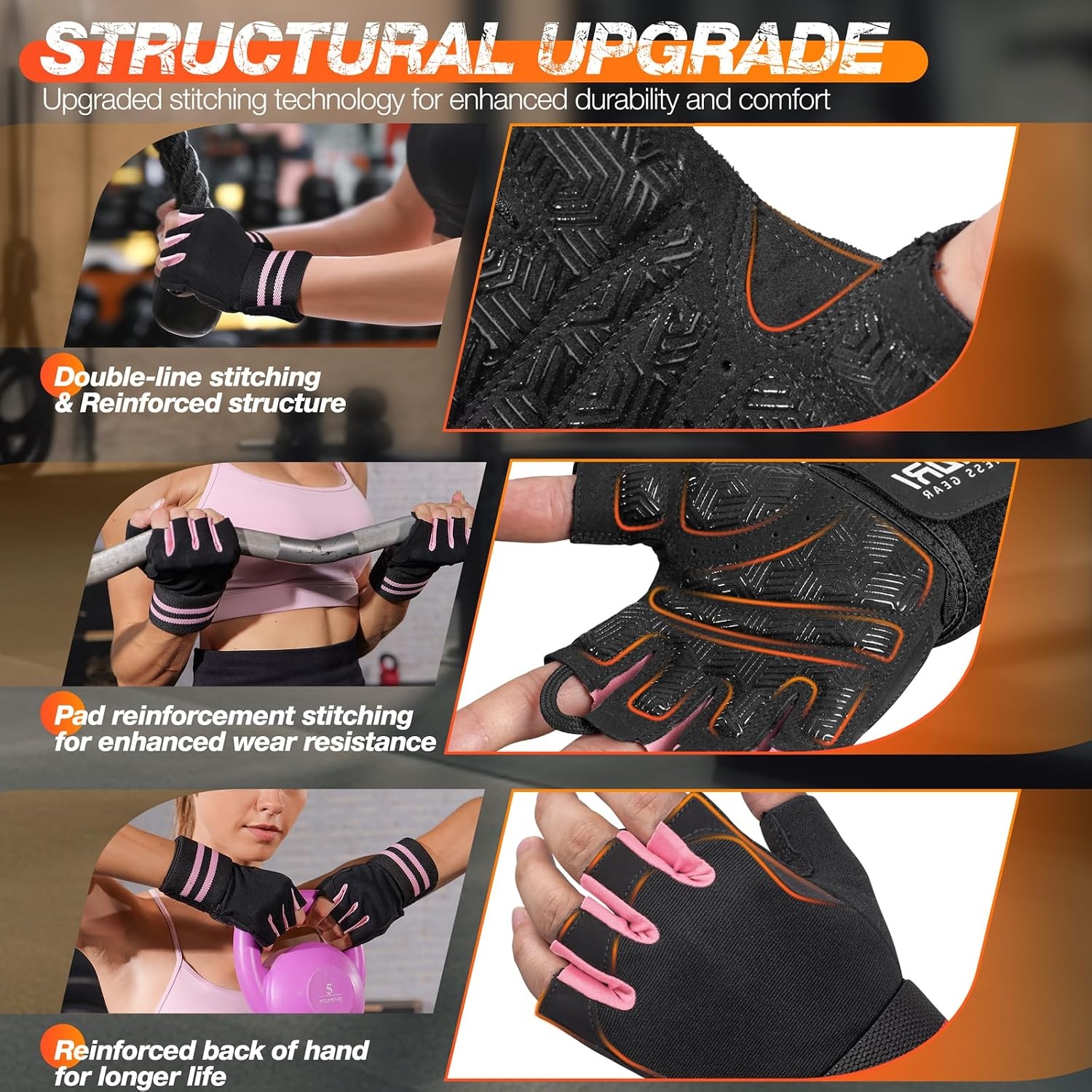 image:imageSIMARI Workout Gym Gloves for Men Women Weight Lifting Gloves with Wrist Wrap Support SBR Pad Grip for Full Palm Protection for Exercise Fitness Dumbbells Barbell Climbing FingerlessPink
