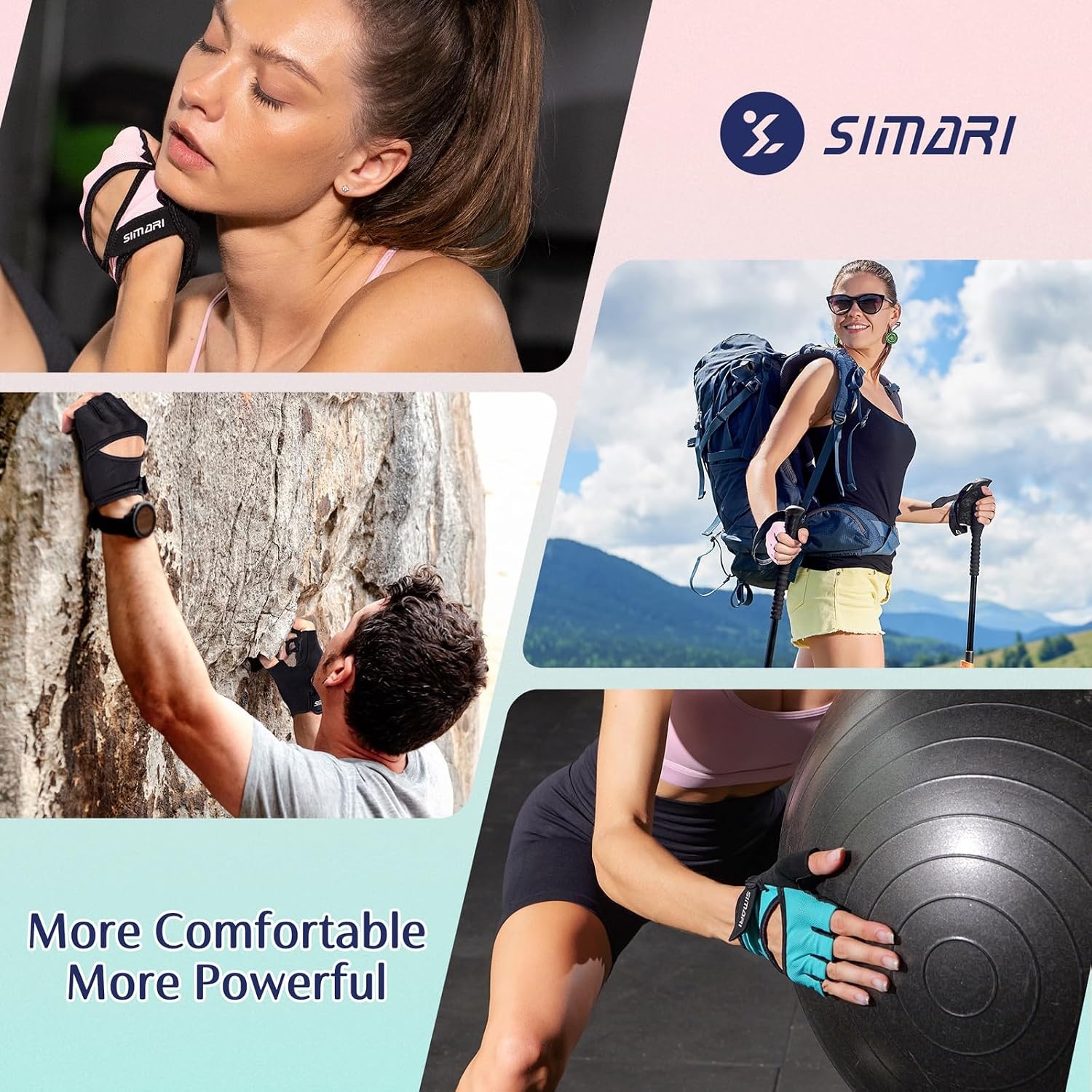 image:imageSIMARI Workout Gym Gloves for Men Women Weight Lifting Gloves with Wrist Wrap Support SBR Pad Grip for Full Palm Protection for Exercise Fitness Dumbbells Barbell Climbing FingerlessWBlackPink