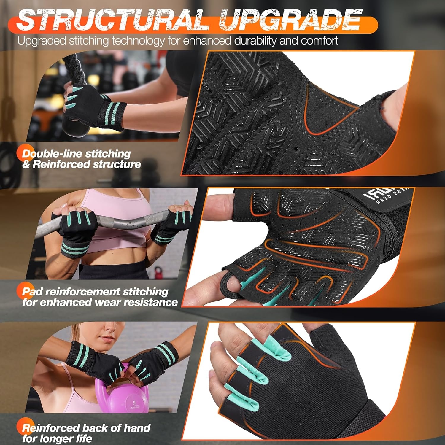 image:imageSIMARI Workout Gym Gloves for Men Women Weight Lifting Gloves with Wrist Wrap Support SBR Pad Grip for Full Palm Protection for Exercise Fitness Dumbbells Barbell Climbing FingerlessCyan