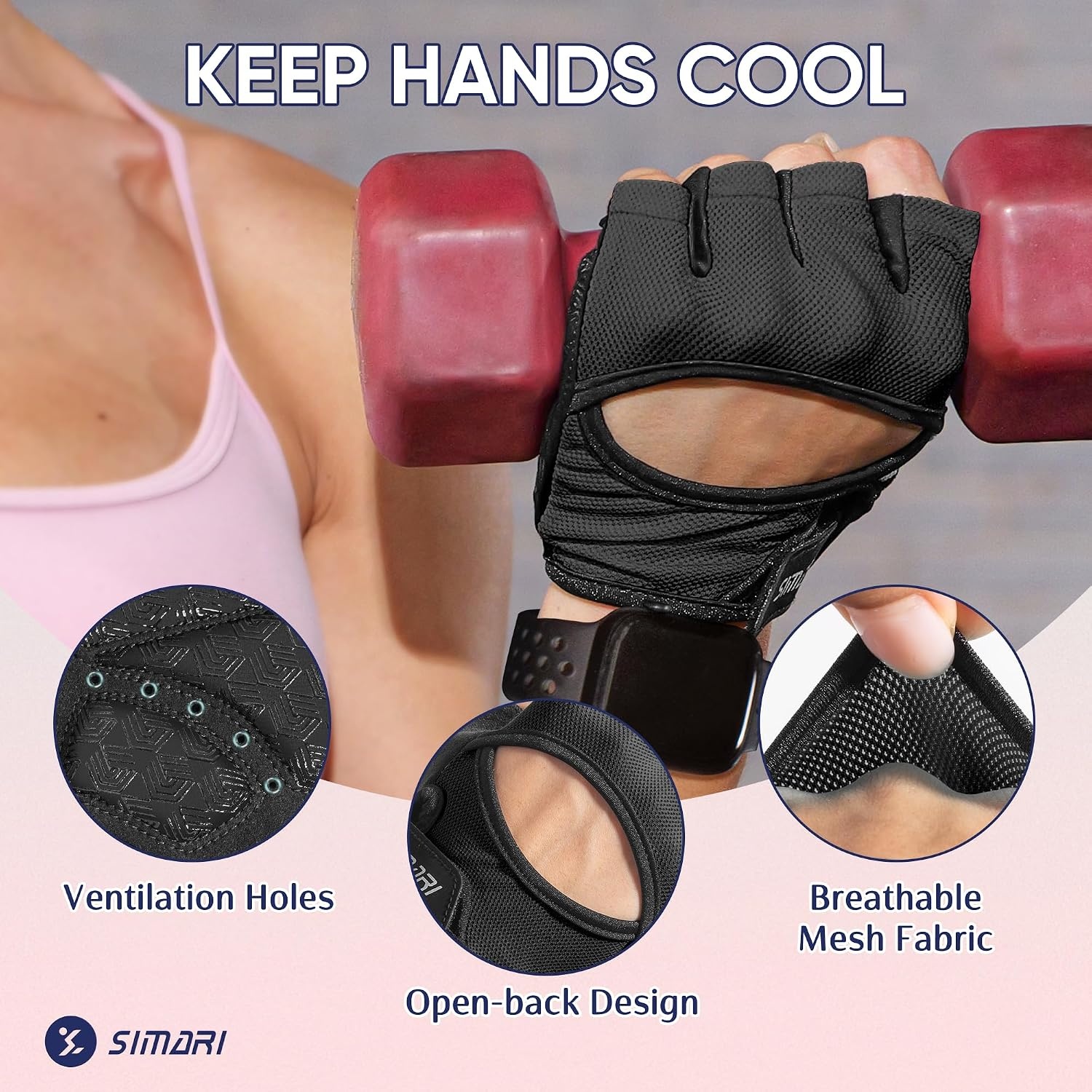 image:imageSIMARI Workout Gym Gloves for Men Women Weight Lifting Gloves with Wrist Wrap Support SBR Pad Grip for Full Palm Protection for Exercise Fitness Dumbbells Barbell Climbing FingerlessTBlack1a