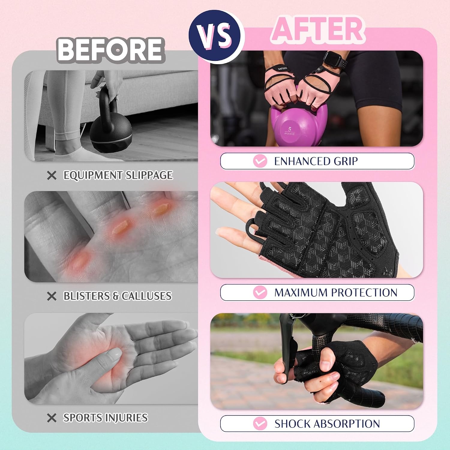 image:imageSIMARI Workout Gym Gloves for Men Women Weight Lifting Gloves with Wrist Wrap Support SBR Pad Grip for Full Palm Protection for Exercise Fitness Dumbbells Barbell Climbing FingerlessSPink1a