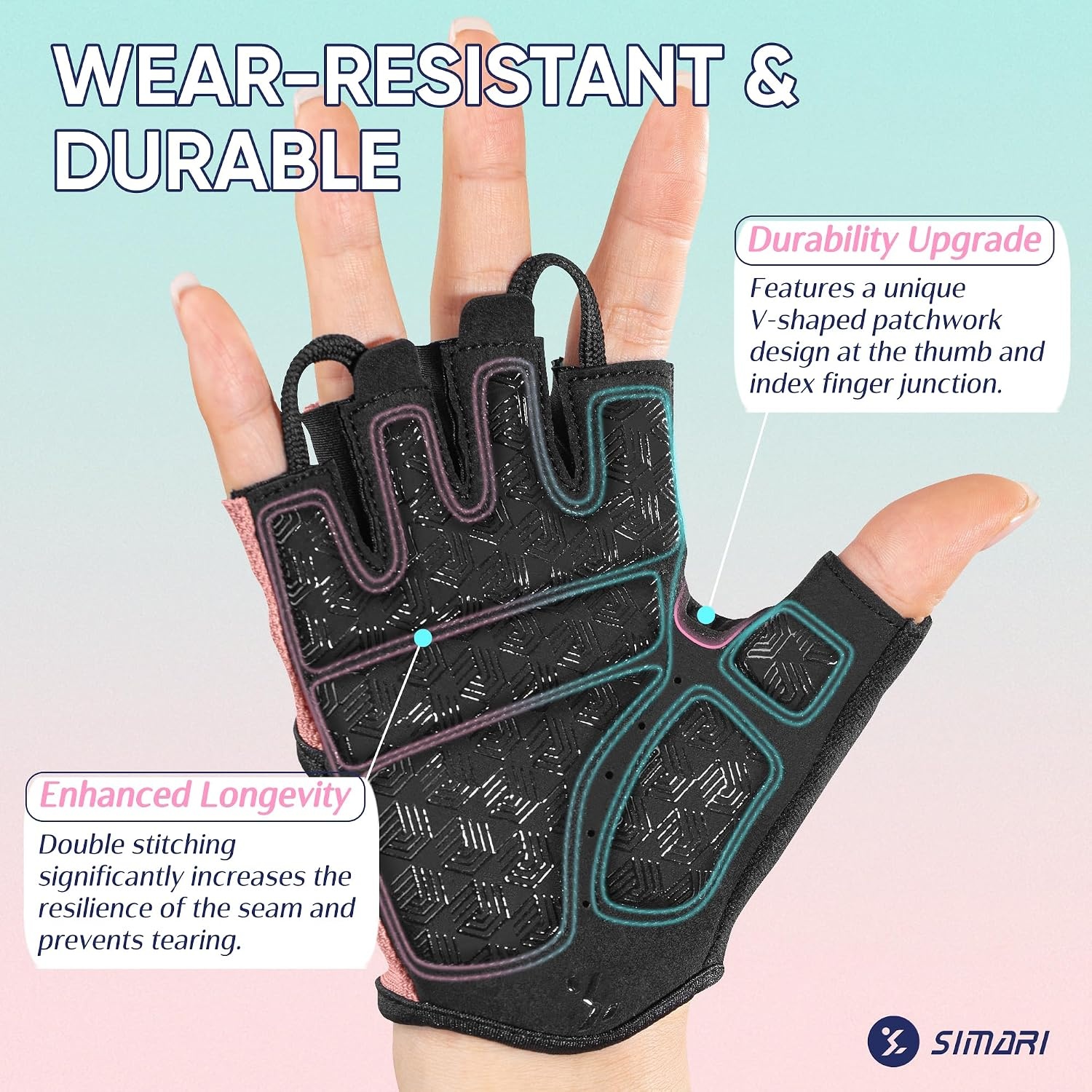 image:imageSIMARI Workout Gym Gloves for Men Women Weight Lifting Gloves with Wrist Wrap Support SBR Pad Grip for Full Palm Protection for Exercise Fitness Dumbbells Barbell Climbing FingerlessSPink1a