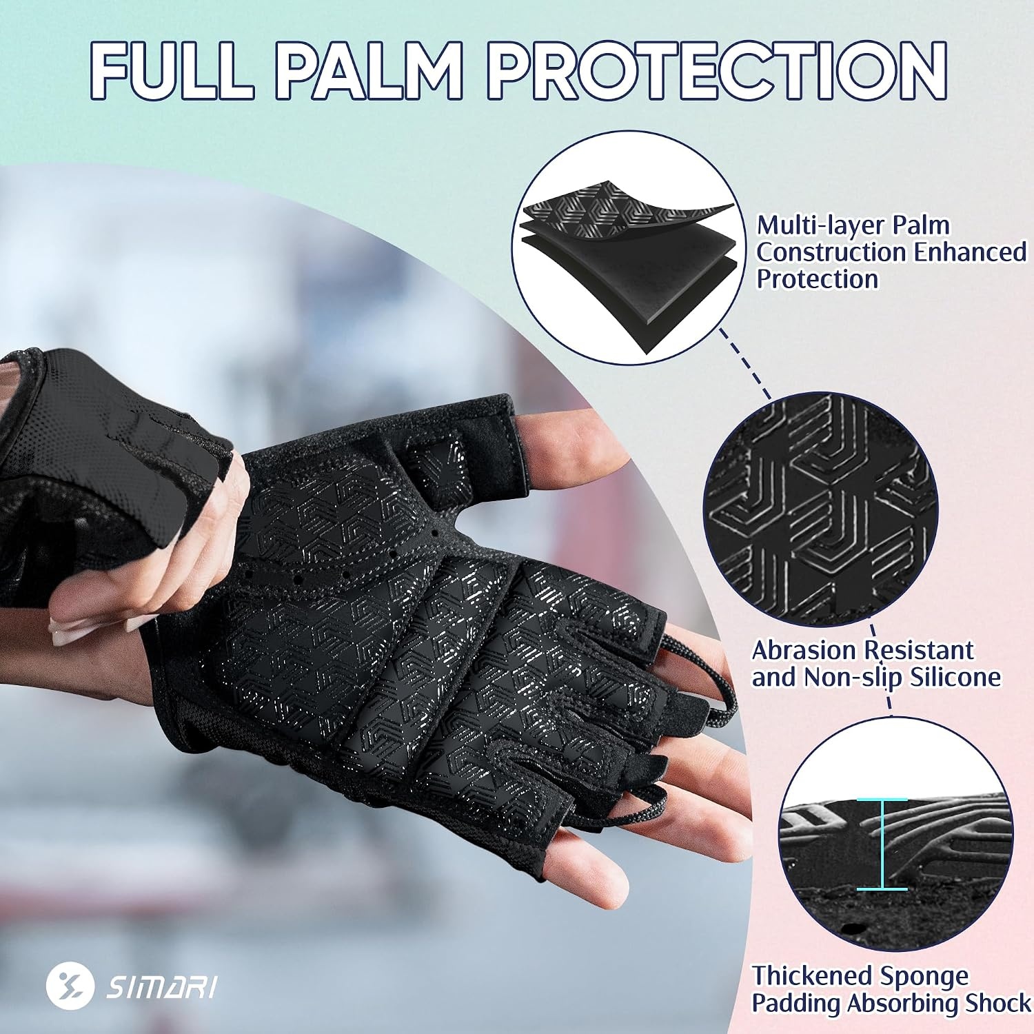 image:imageSIMARI Workout Gym Gloves for Men Women Weight Lifting Gloves with Wrist Wrap Support SBR Pad Grip for Full Palm Protection for Exercise Fitness Dumbbells Barbell Climbing FingerlessTBlack1a