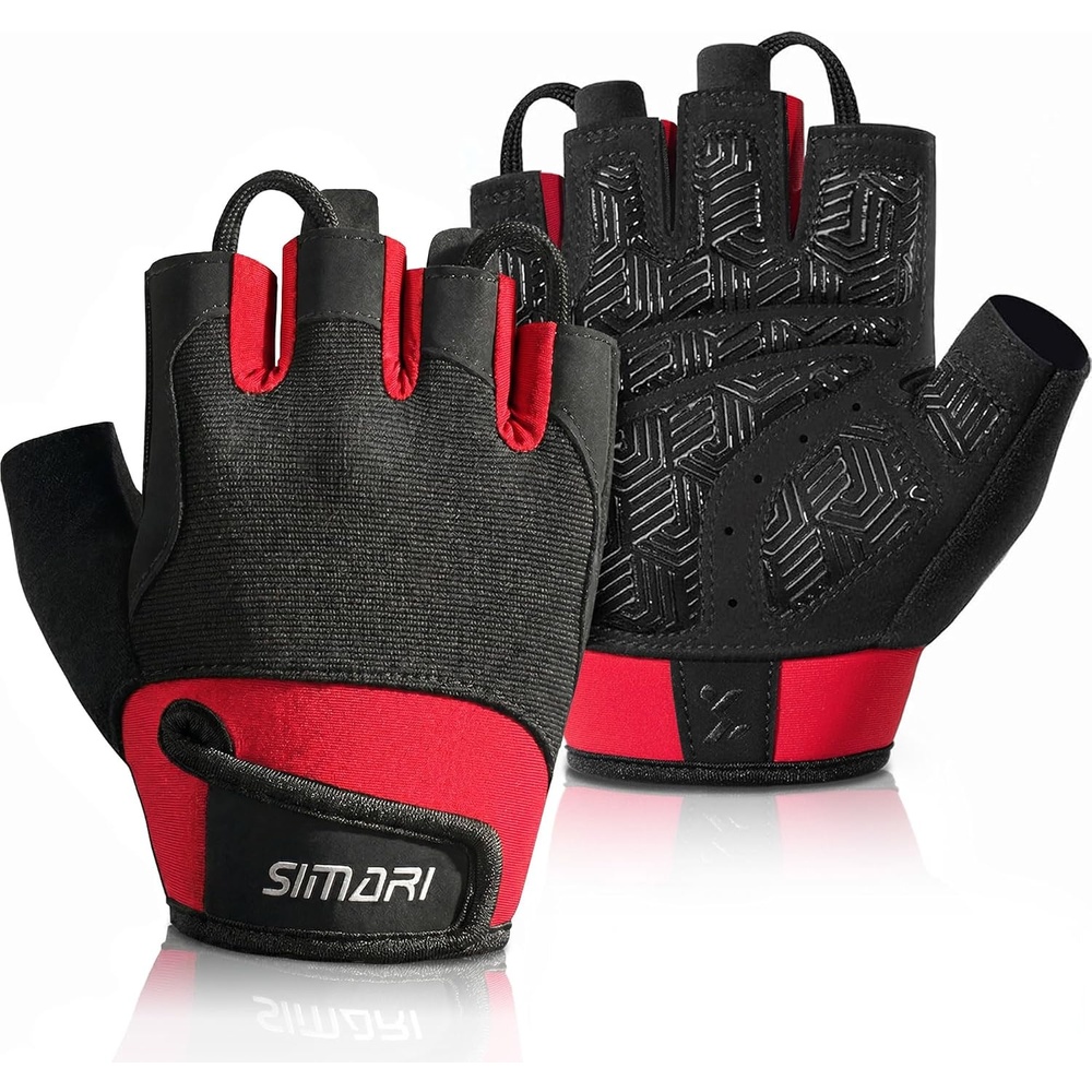 image:imageSIMARI Breathable Workout Gloves with Cushion PadGripReduce Calluses Weight Lifting Gloves for Gym Exercise Cycling Weightlifting Training Fitness Pilates Kayaking Gift for Men amp Women3Red