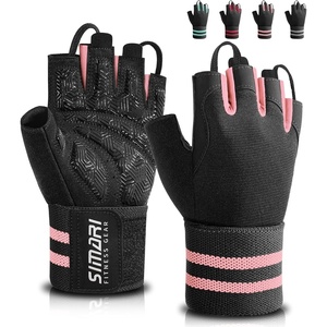 SIMARI Workout Gym Gloves for Men Women, Weight Lifting Gloves with Wrist Wrap Support, SBR Pad Grip for Full Palm Protection, for Exercise, Fitness, Dumbbells, Barbell, Climbing, Fingerless(Pink)