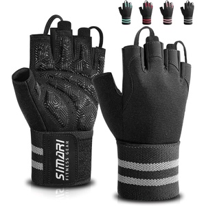 SIMARI Workout Gym Gloves for Men Women, Weight Lifting Gloves with Wrist Wrap Support, SBR Pad Grip for Full Palm Protection, for Exercise, Fitness, Dumbbells, Barbell, Climbing, Fingerless(Black)
