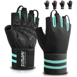 SIMARI Workout Gym Gloves for Men Women, Weight Lifting Gloves with Wrist Wrap Support, SBR Pad Grip for Full Palm Protection, for Exercise, Fitness, Dumbbells, Barbell, Climbing, Fingerless(Cyan)