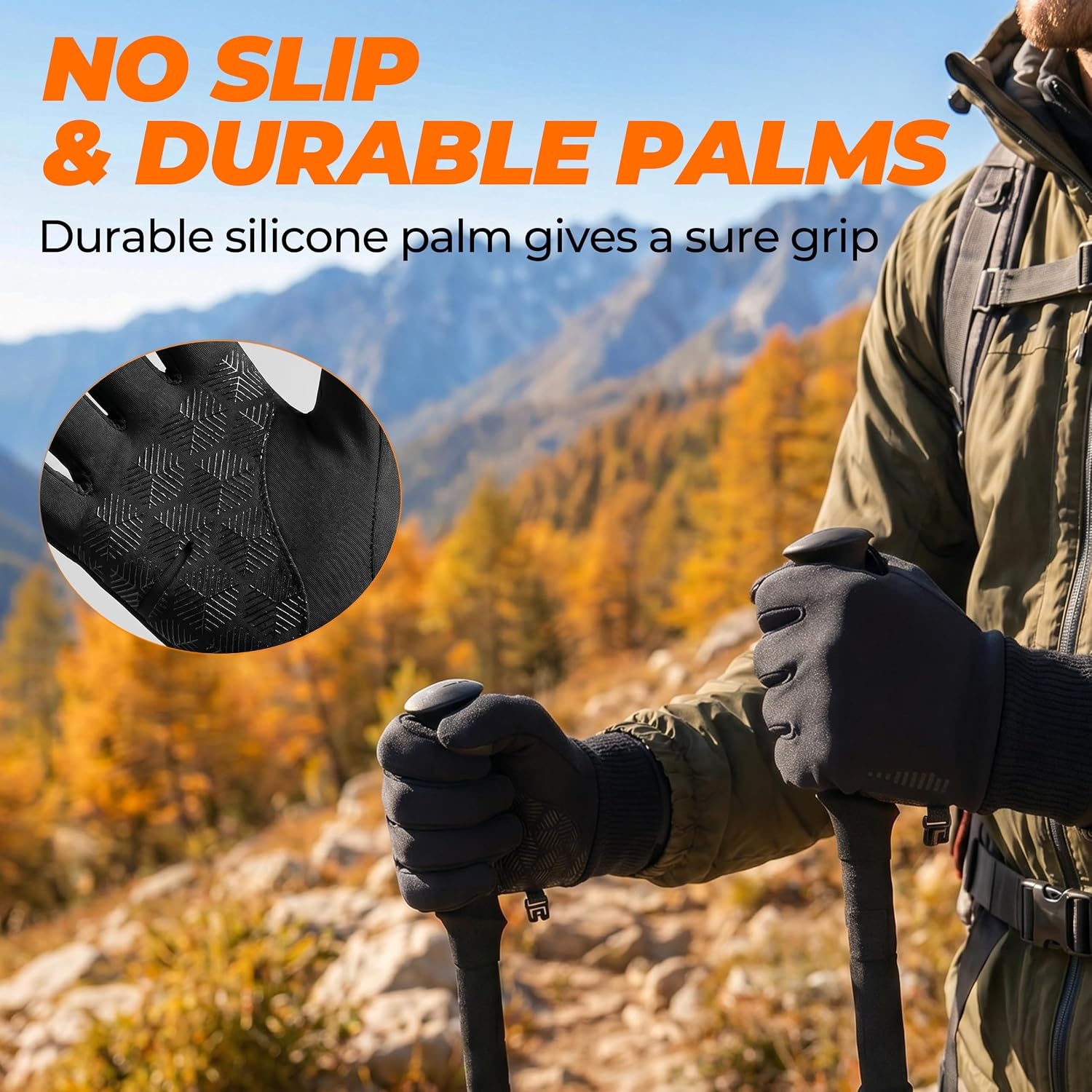 image:imageSIMARI Winter Gloves for Women Men Cold Weather Thermal Touch Screen Ski Snow Glove Liners NonSlip Palm amp Warm Fleece Lined for Running Cycling Driving Hiking Walking Sports Outdoor Texting WorkDark Black