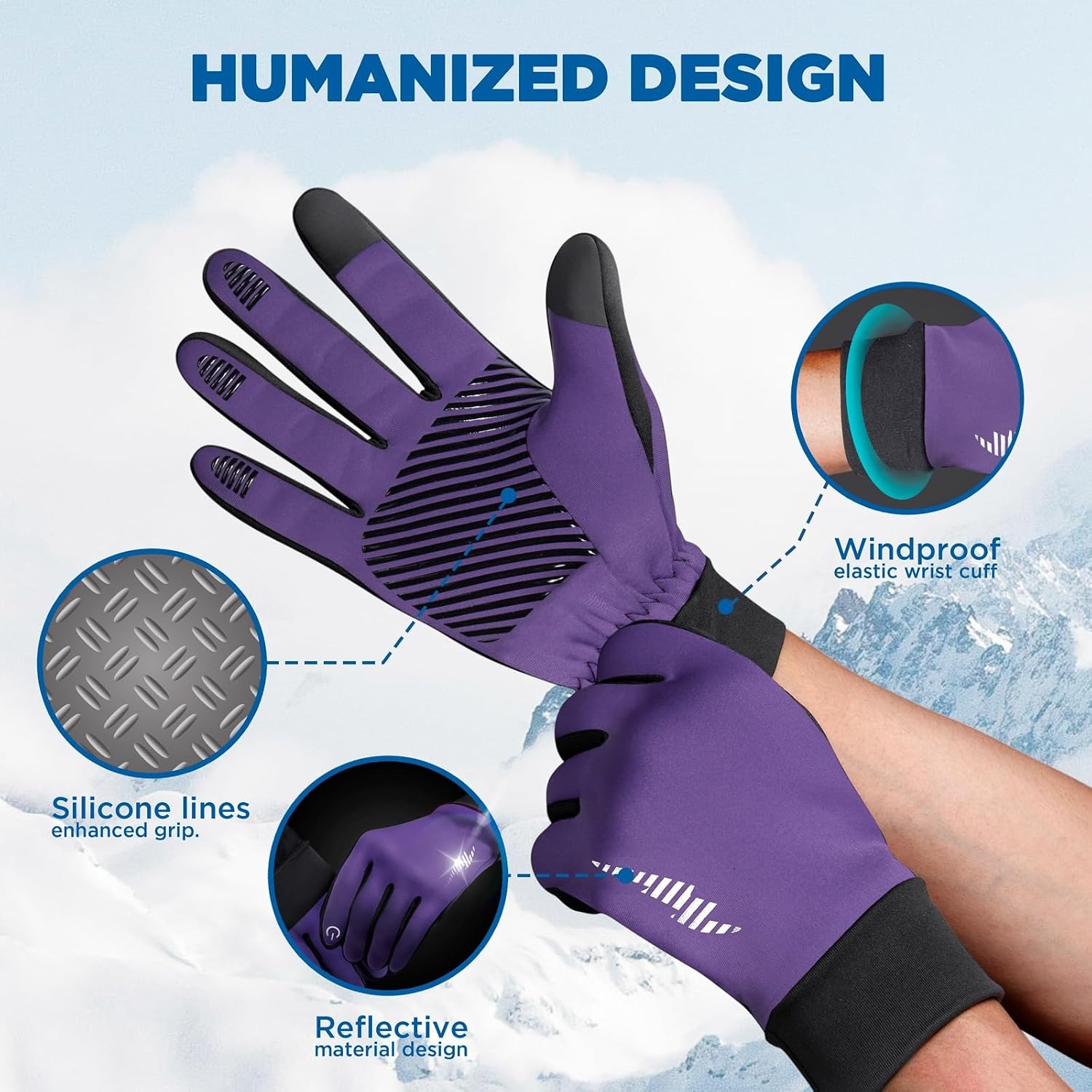 image:imageSIMARI Winter Gloves for Women Men Cold Weather Thermal Touch Screen Ski Snow Glove Liners NonSlip Palm amp Warm Fleece Lined for Running Cycling Driving Hiking Walking Sports Outdoor Texting WorkRoyal Purple