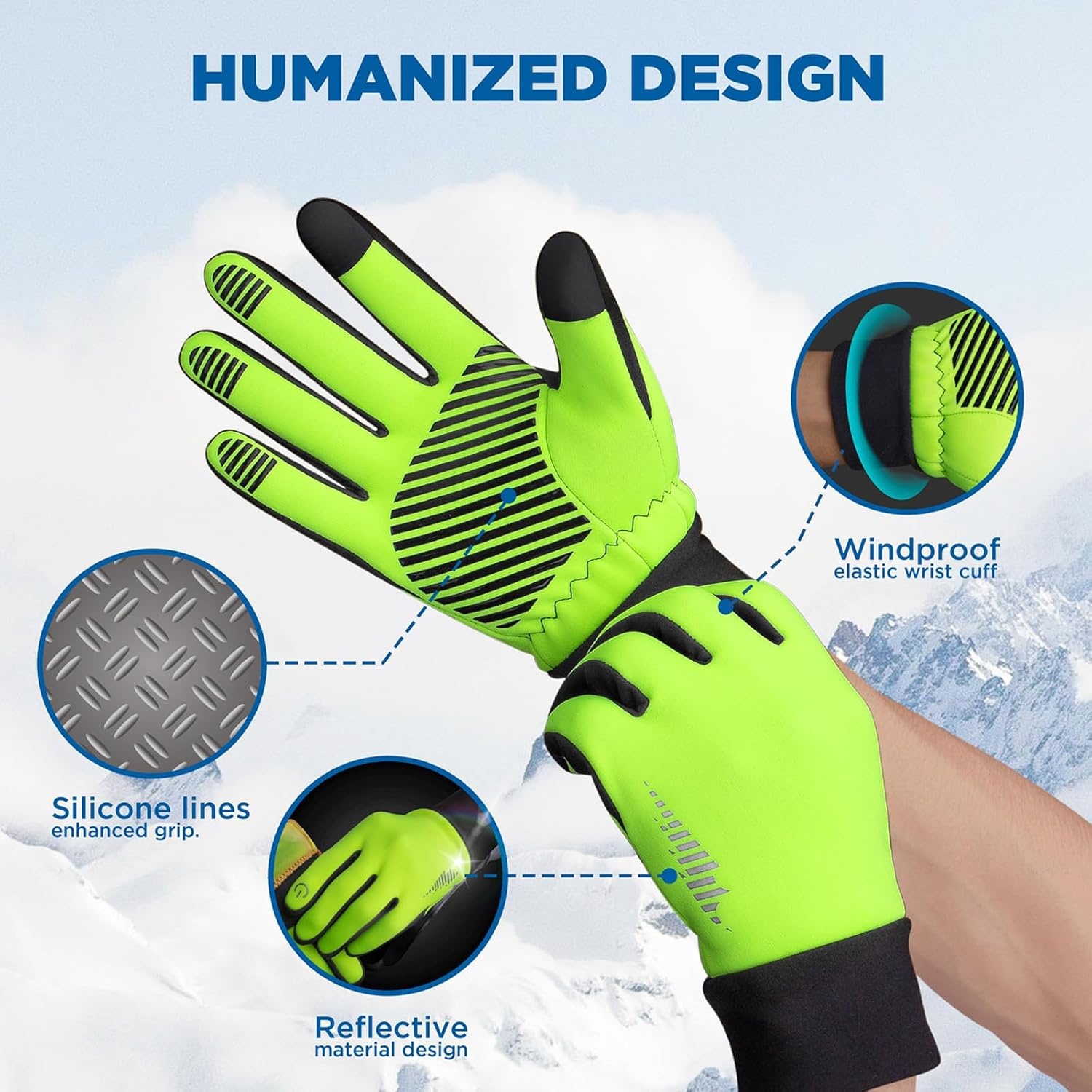 image:imageSIMARI Winter Gloves for Women Men Cold Weather Thermal Touch Screen Ski Snow Glove Liners NonSlip Palm amp Warm Fleece Lined for Running Cycling Driving Hiking Walking Sports Outdoor Texting WorkLightLime