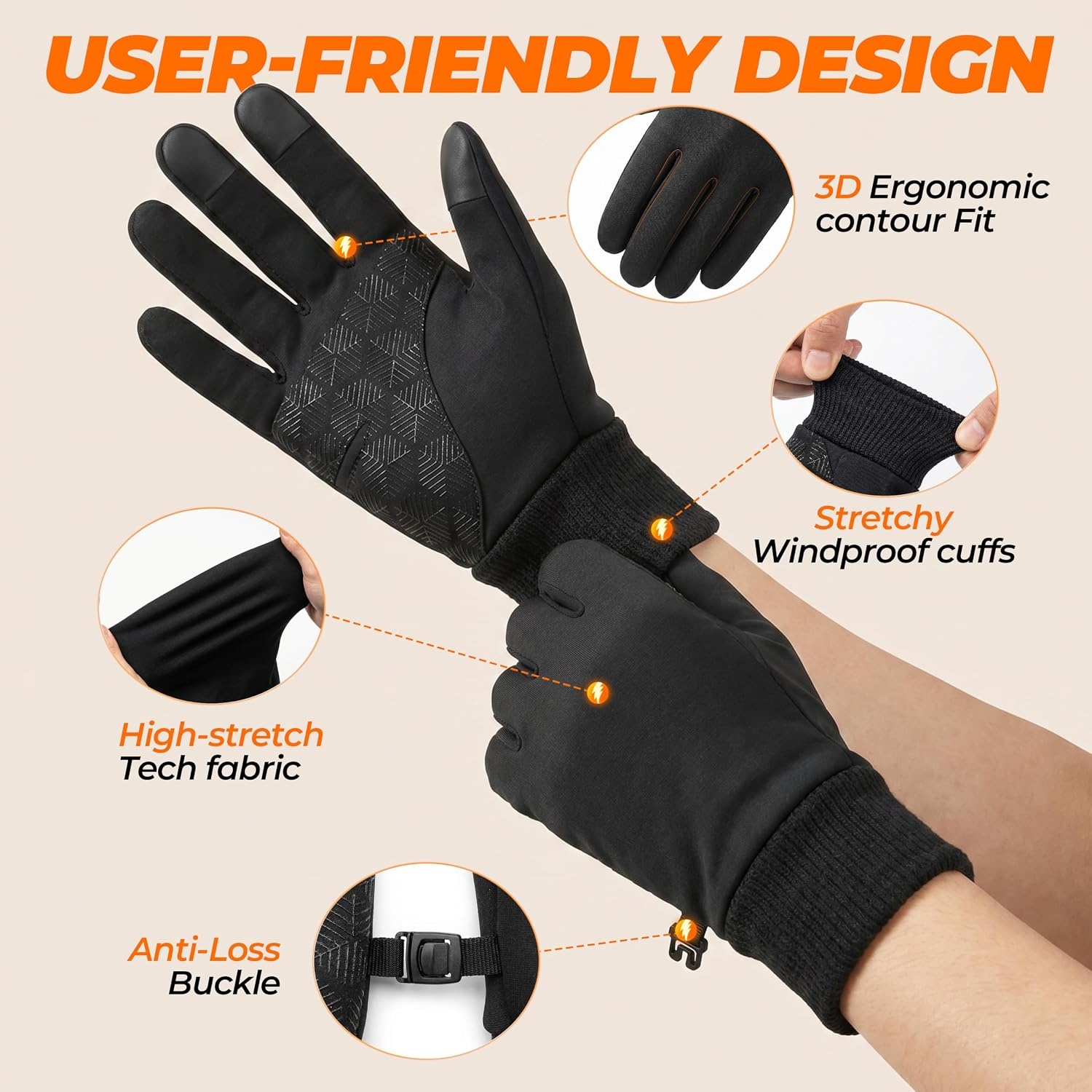 image:imageSIMARI Winter Gloves for Women Men Cold Weather Thermal Touch Screen Ski Snow Glove Liners NonSlip Palm amp Warm Fleece Lined for Running Cycling Driving Hiking Walking Sports Outdoor Texting WorkDark Black
