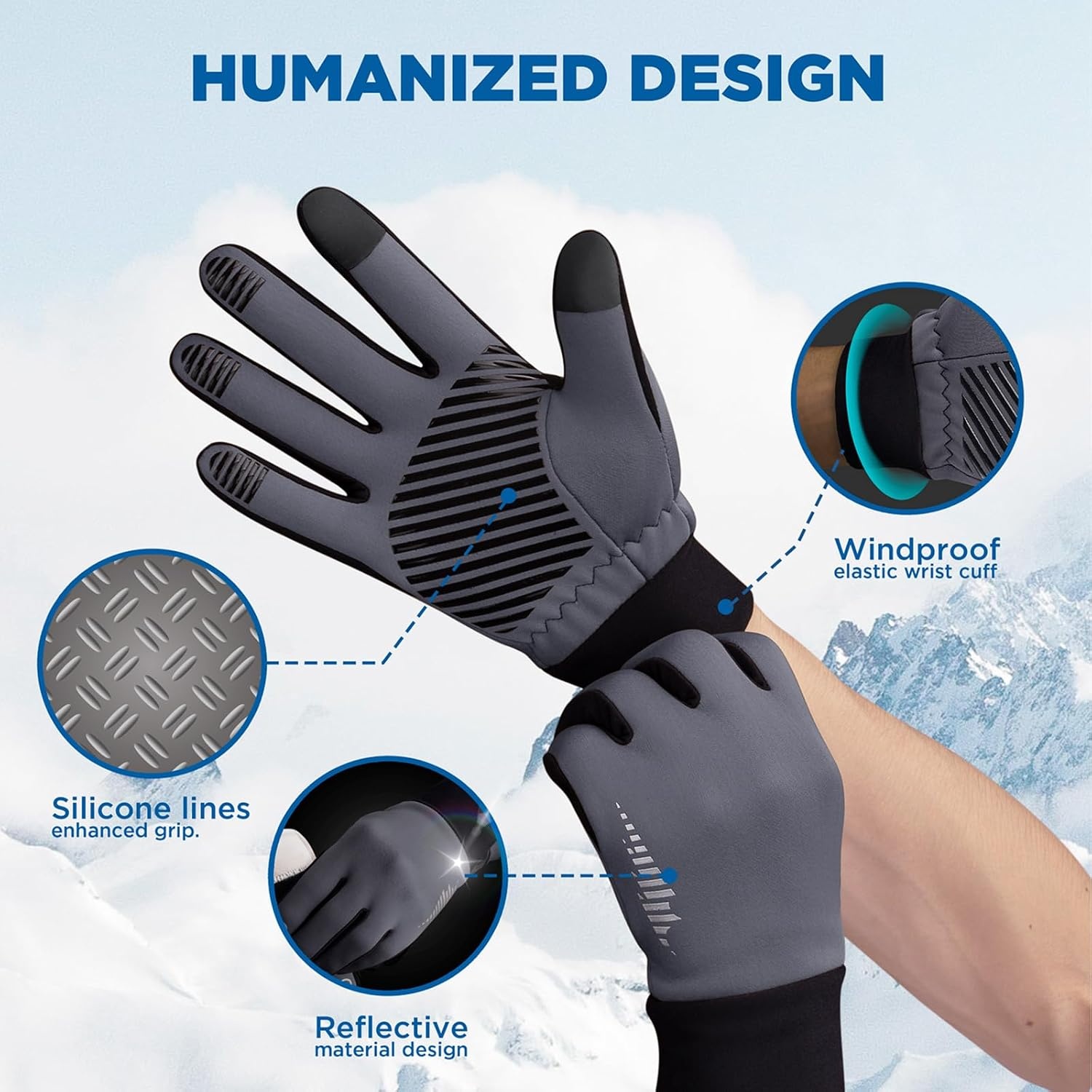 image:imageSIMARI Winter Gloves for Women Men Cold Weather Thermal Touch Screen Ski Snow Glove Liners NonSlip Palm amp Warm Fleece Lined for Running Cycling Driving Hiking Walking Sports Outdoor Texting WorkGlacier Gray