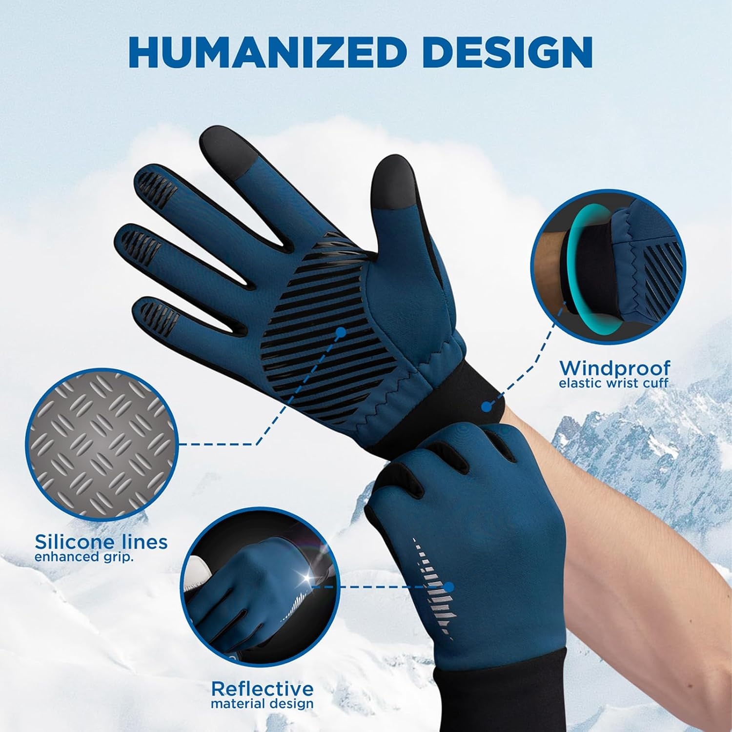 image:imageSIMARI Winter Gloves for Women Men Cold Weather Thermal Touch Screen Ski Snow Glove Liners NonSlip Palm amp Warm Fleece Lined for Running Cycling Driving Hiking Walking Sports Outdoor Texting WorkSwedish Blue