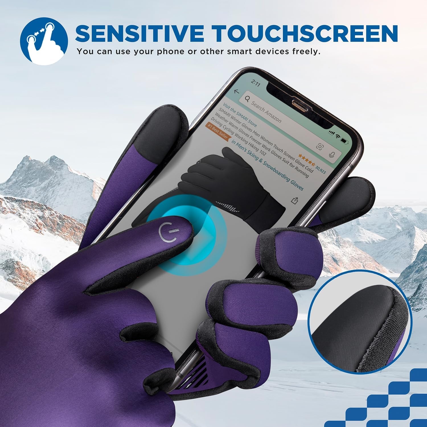 image:imageSIMARI Winter Gloves for Women Men Cold Weather Thermal Touch Screen Ski Snow Glove Liners NonSlip Palm amp Warm Fleece Lined for Running Cycling Driving Hiking Walking Sports Outdoor Texting WorkRoyal Purple