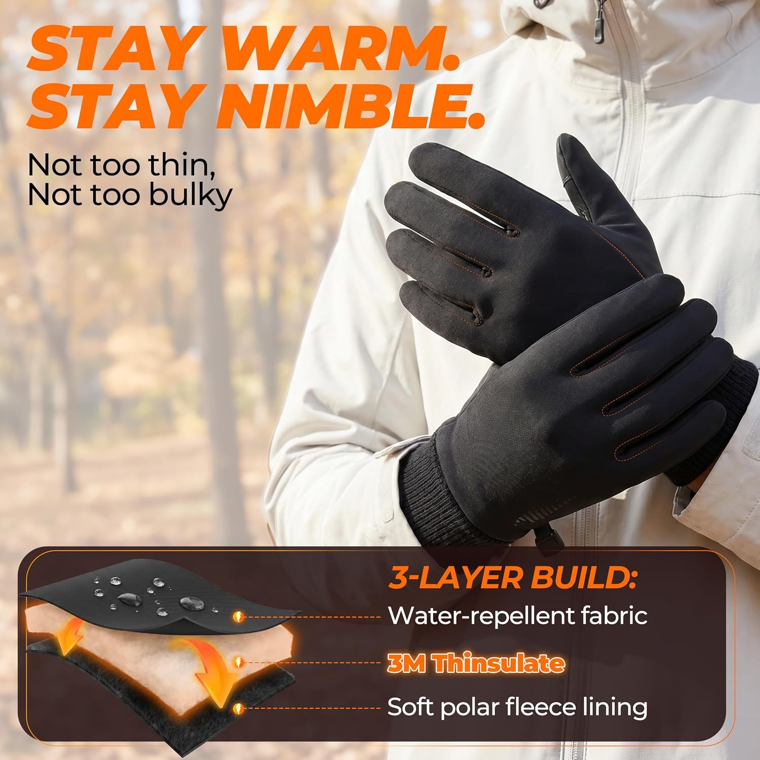 image:imageSIMARI Winter Gloves for Women Men Cold Weather Thermal Touch Screen Ski Snow Glove Liners NonSlip Palm amp Warm Fleece Lined for Running Cycling Driving Hiking Walking Sports Outdoor Texting WorkDark Black