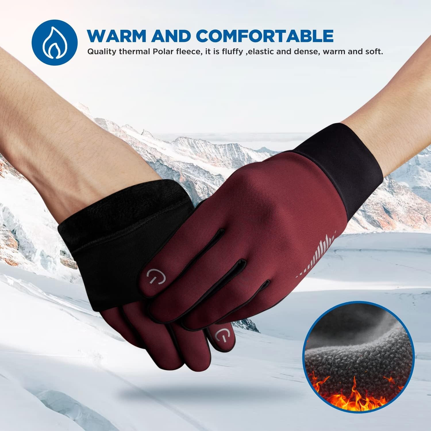 image:imageSIMARI Winter Gloves for Women Men Cold Weather Thermal Touch Screen Ski Snow Glove Liners NonSlip Palm amp Warm Fleece Lined for Running Cycling Driving Hiking Walking Sports Outdoor Texting WorkRuby Wine