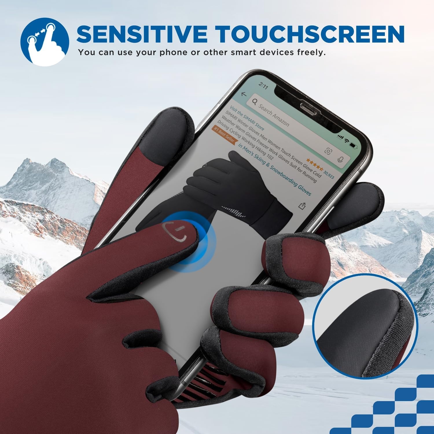 image:imageSIMARI Winter Gloves for Women Men Cold Weather Thermal Touch Screen Ski Snow Glove Liners NonSlip Palm amp Warm Fleece Lined for Running Cycling Driving Hiking Walking Sports Outdoor Texting WorkRuby Wine