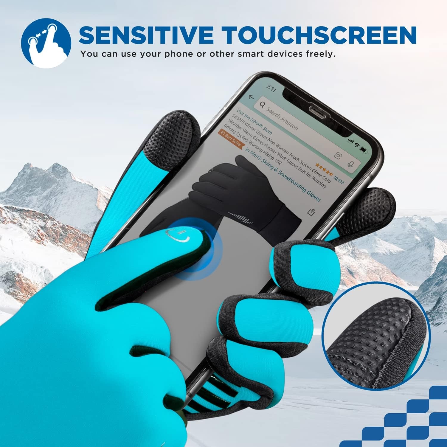 image:imageSIMARI Winter Gloves for Women Men Cold Weather Thermal Touch Screen Ski Snow Glove Liners NonSlip Palm amp Warm Fleece Lined for Running Cycling Driving Hiking Walking Sports Outdoor Texting WorkNorse Blue
