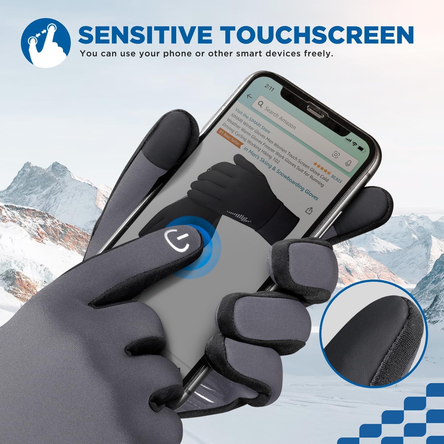 image:imageSIMARI Winter Gloves for Women Men Cold Weather Thermal Touch Screen Ski Snow Glove Liners NonSlip Palm amp Warm Fleece Lined for Running Cycling Driving Hiking Walking Sports Outdoor Texting WorkGlacier Gray