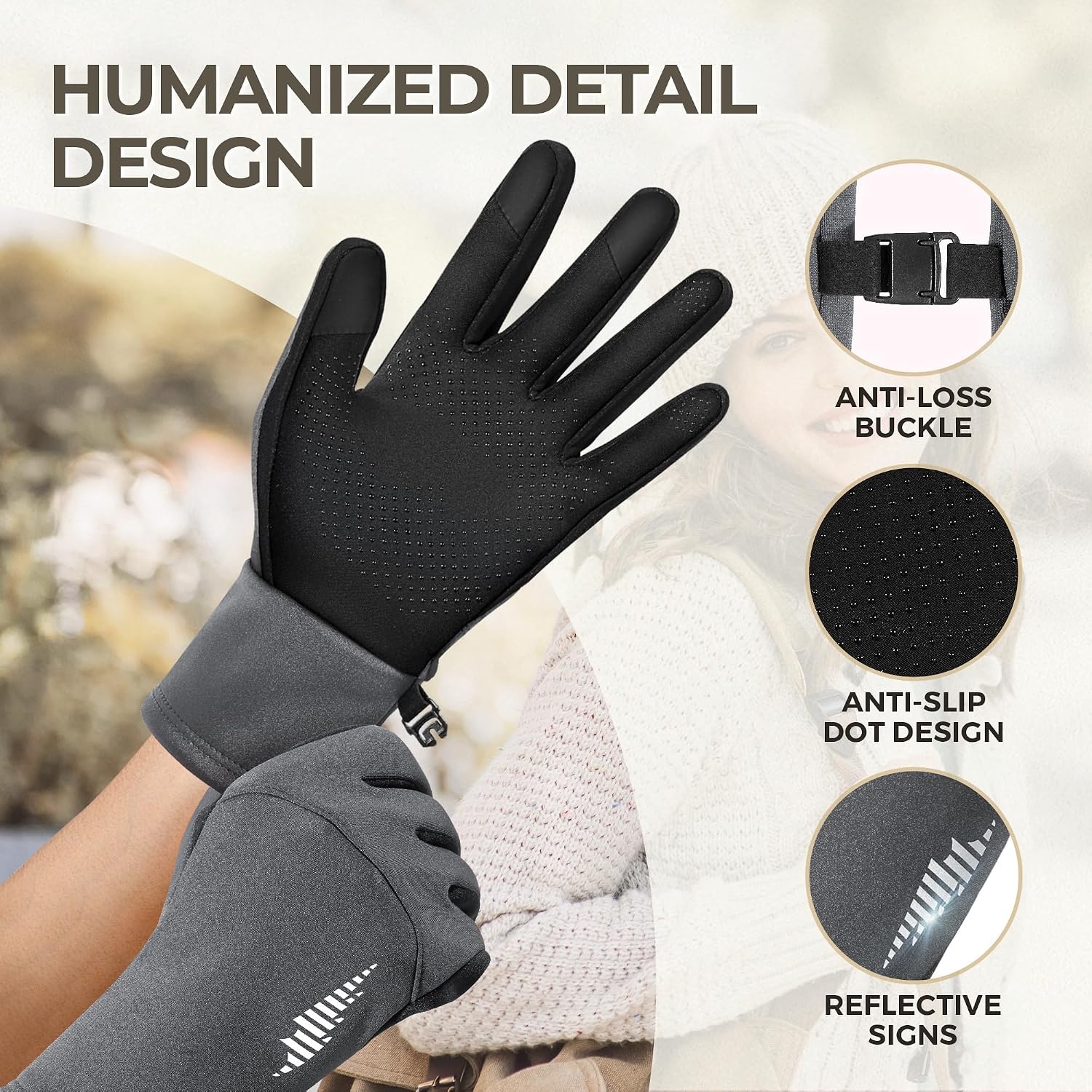 image:imageSIMARI Winter Gloves for Women TouchScreen WaterResistant Warm Thermal Gloves for Cold Weather Running Hiking DrivingGrey