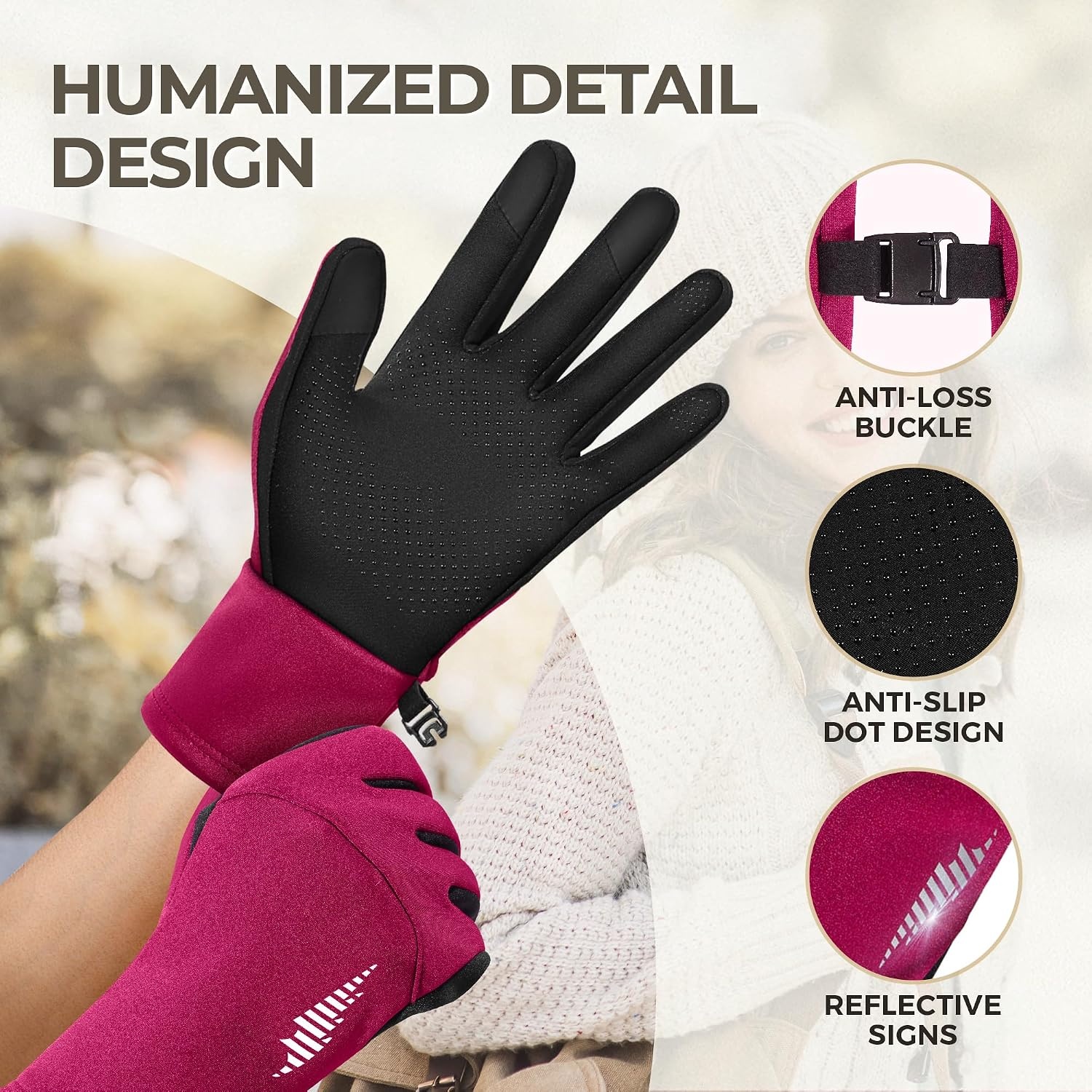 image:imageSIMARI Winter Gloves for Women TouchScreen WaterResistant Warm Thermal Gloves for Cold Weather Running Hiking DrivingRuby Wine